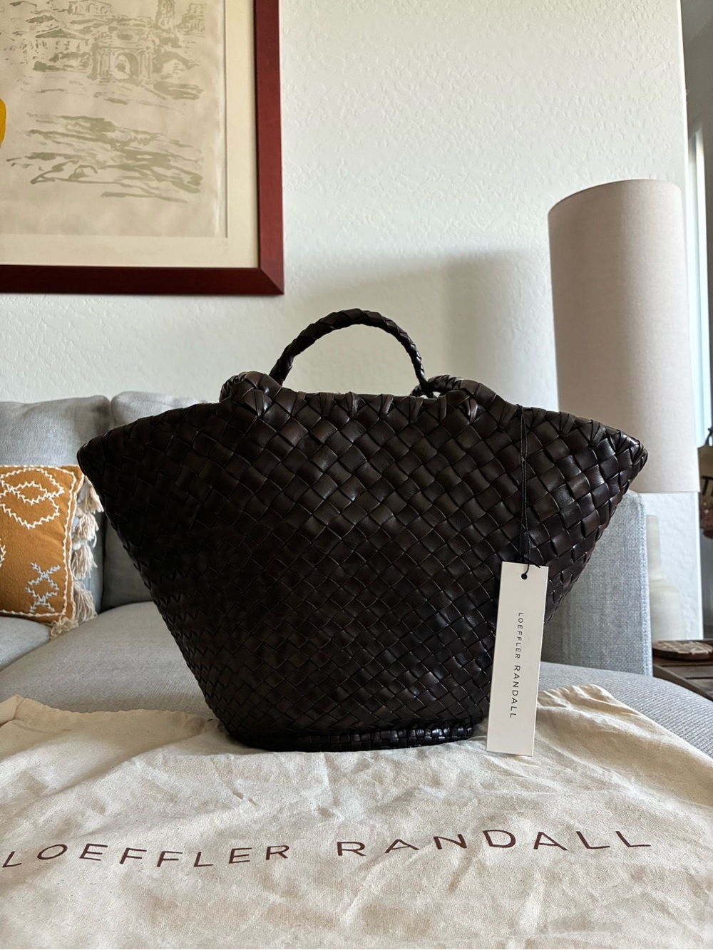 Loeffler Randall Dark Brown Woven Leather Tote Basket - Picture 2 of 10